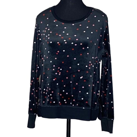 KATE SPADE Womens Velour Polka Dot Pajama Top Long Sleeve Velvet Loungewear - Picture 2 of 10